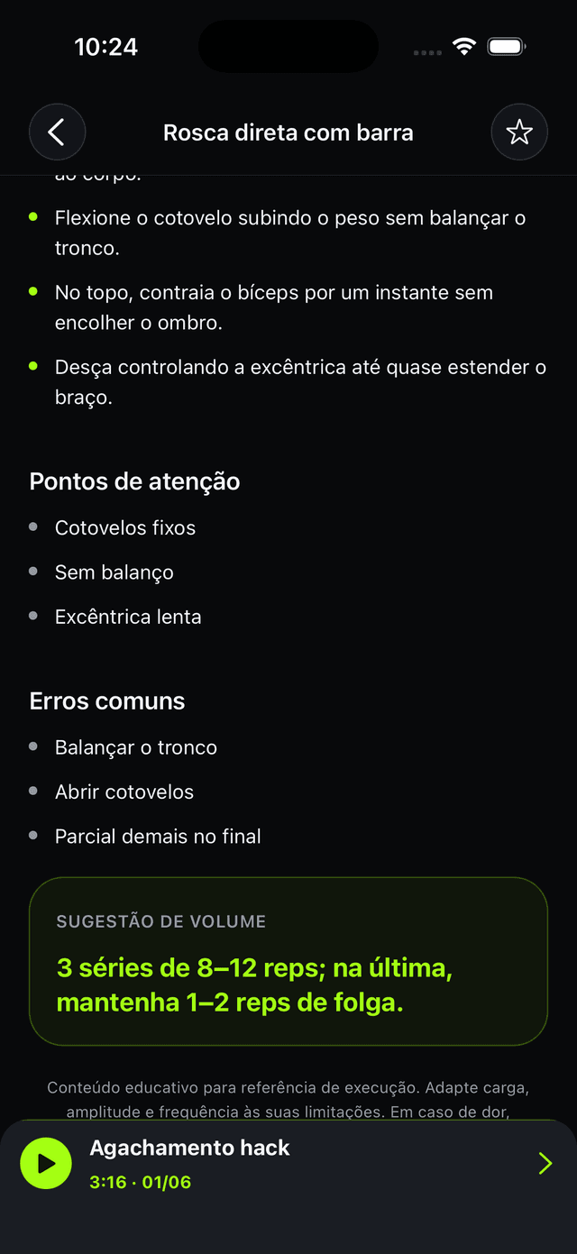 Pontos de atenção e volume sugerido