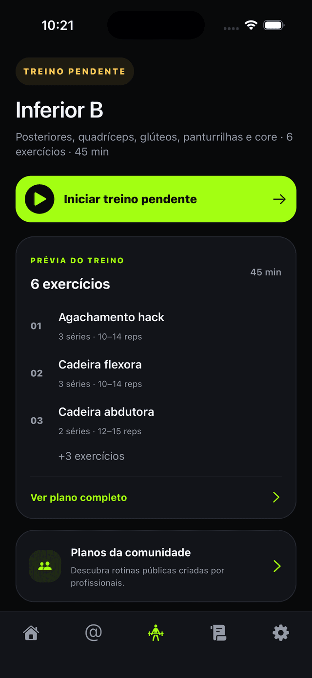 Treino personalizado no app